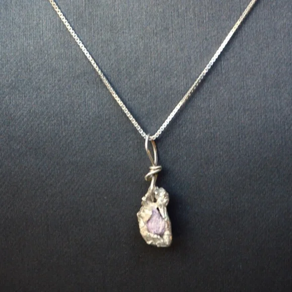Genuine Pink Sapphire Ruby Nugget Sterling Pendant - Picture 5 of 6